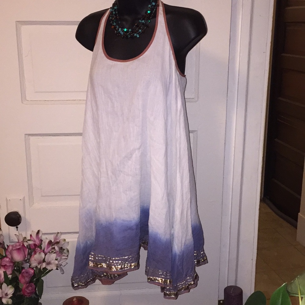 Free People White and Blue Mini Dress